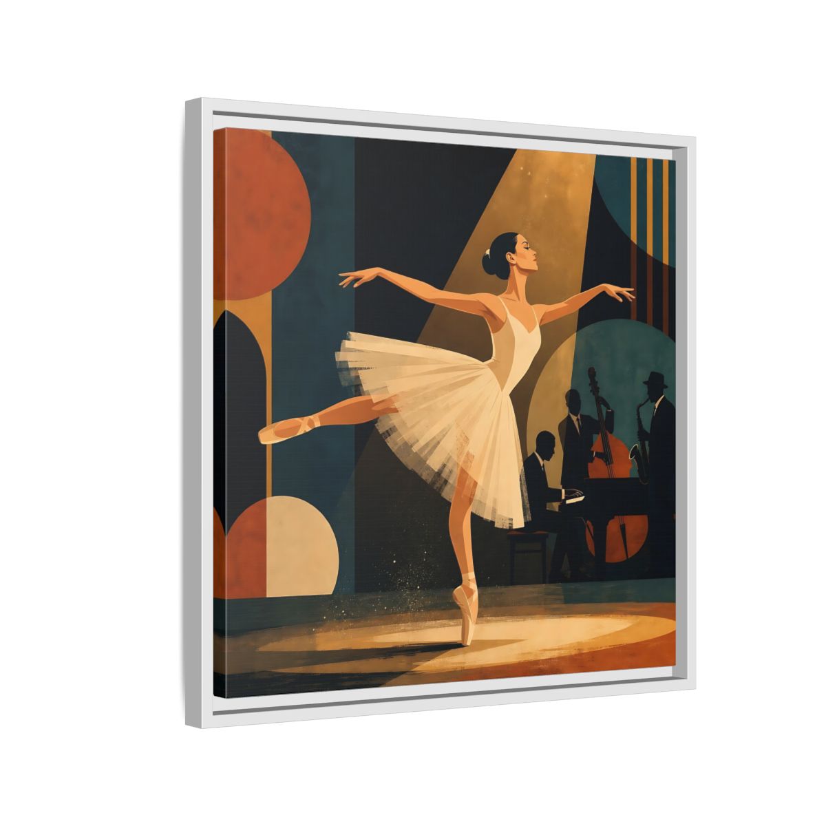 Side Mockup 10. Vintage Ballerina Ballerina Jazz shown as framed canvas print