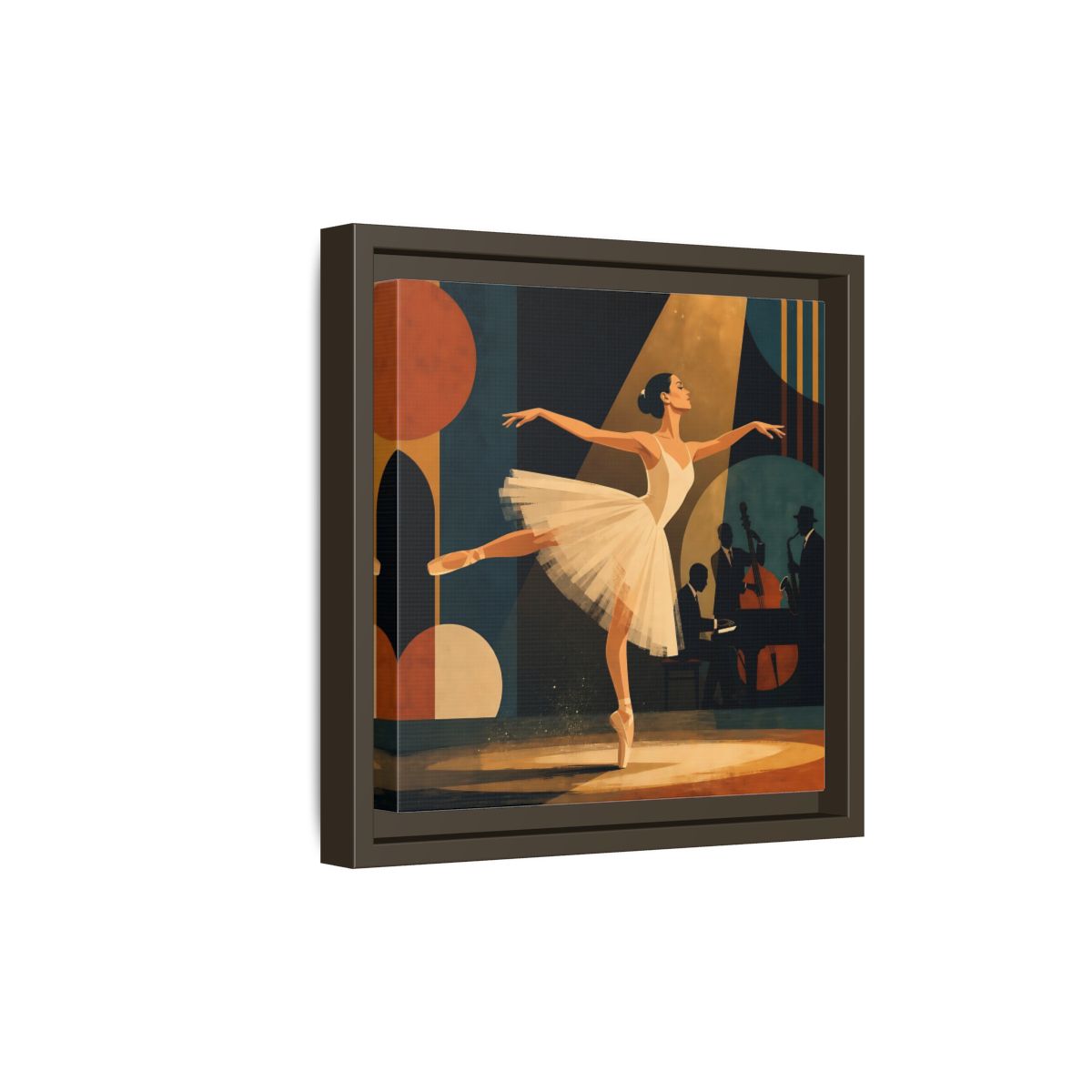 Side Mockup 20. Vintage Ballerina Ballerina Jazz shown as framed canvas print