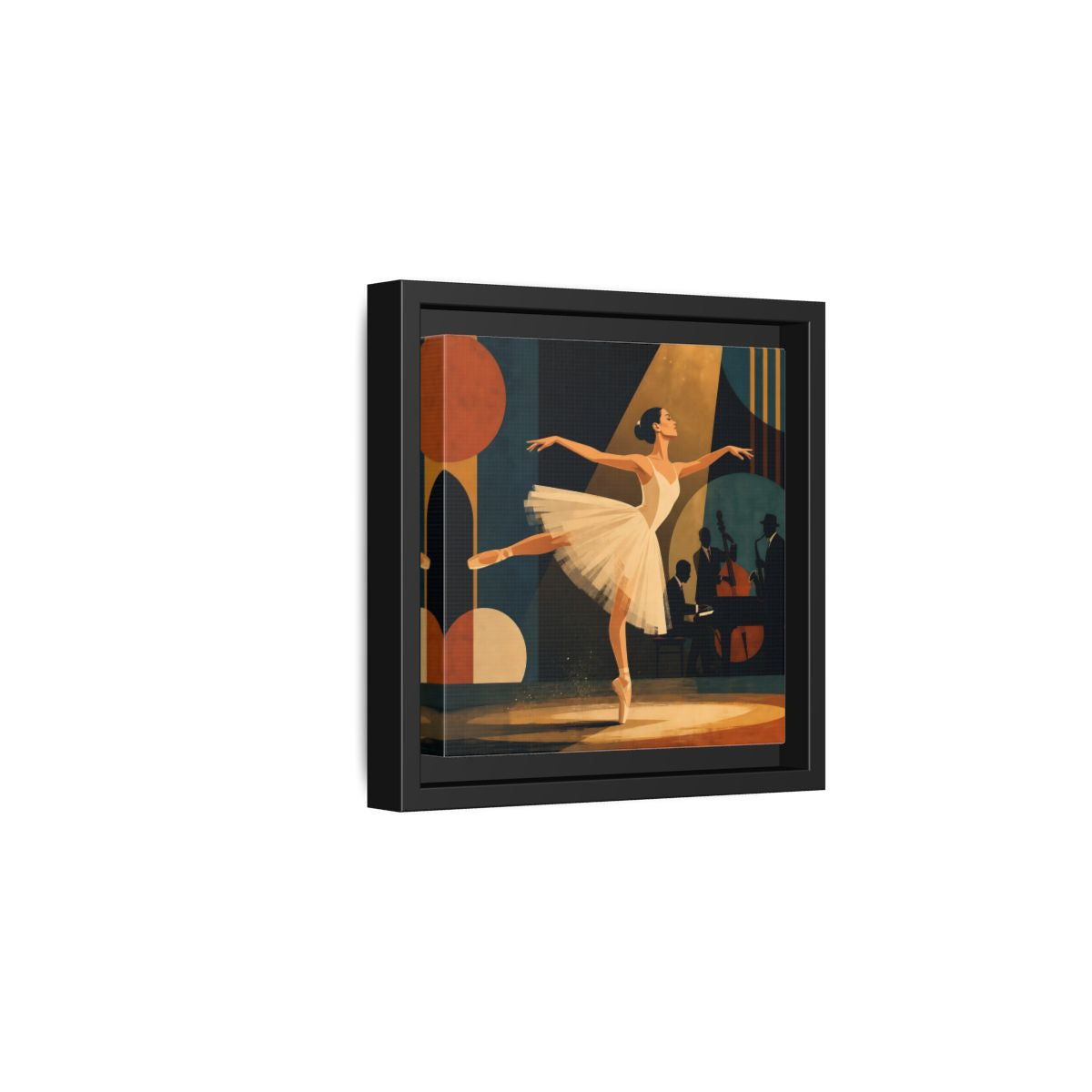 Side Mockup 3. Vintage Ballerina Ballerina Jazz shown as framed canvas print
