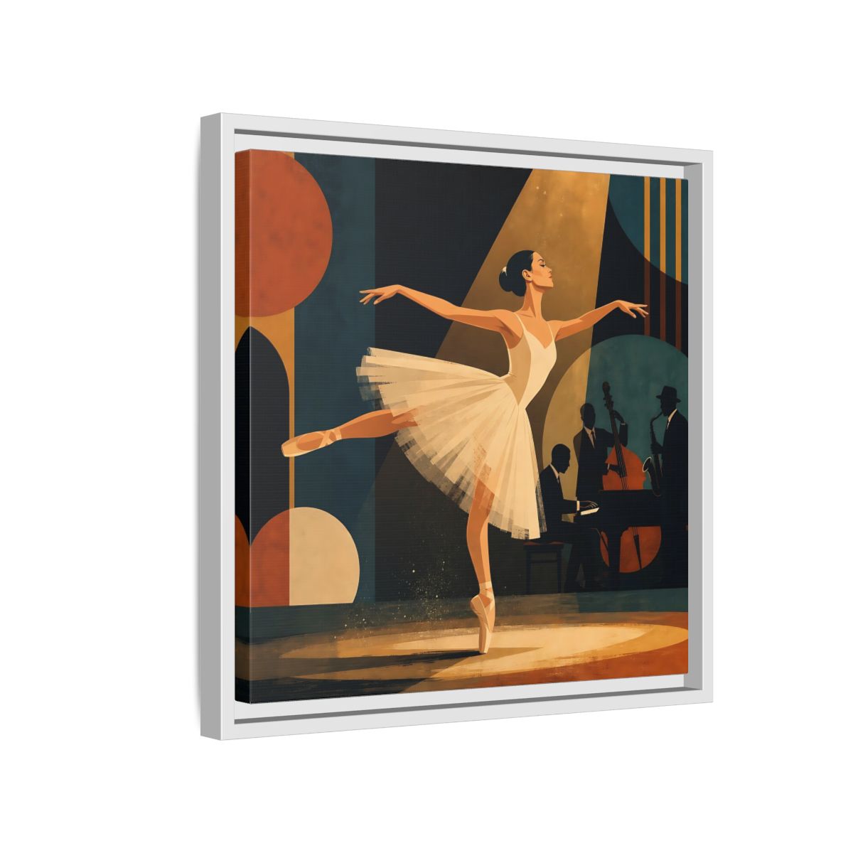 Side Mockup 13. Vintage Ballerina Ballerina Jazz shown as framed canvas print