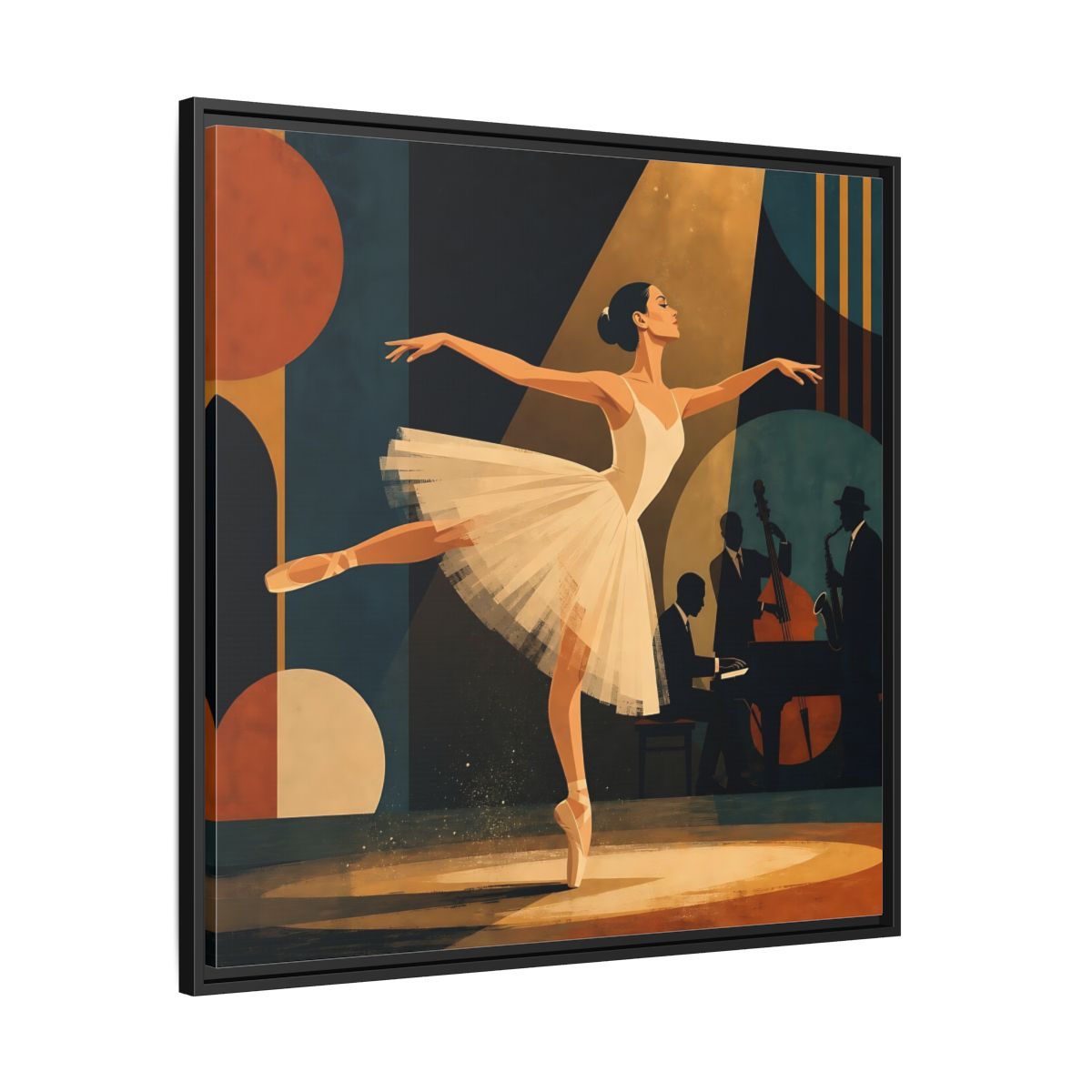 Side Mockup 30. Vintage Ballerina Ballerina Jazz shown as framed canvas print