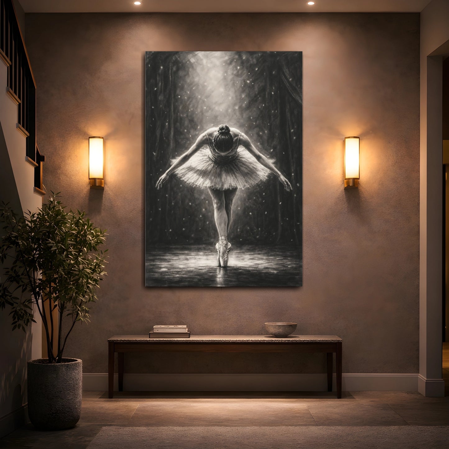 Mockup 2. Vintage Ballerina Monochrome Ballerina shown as canvas print