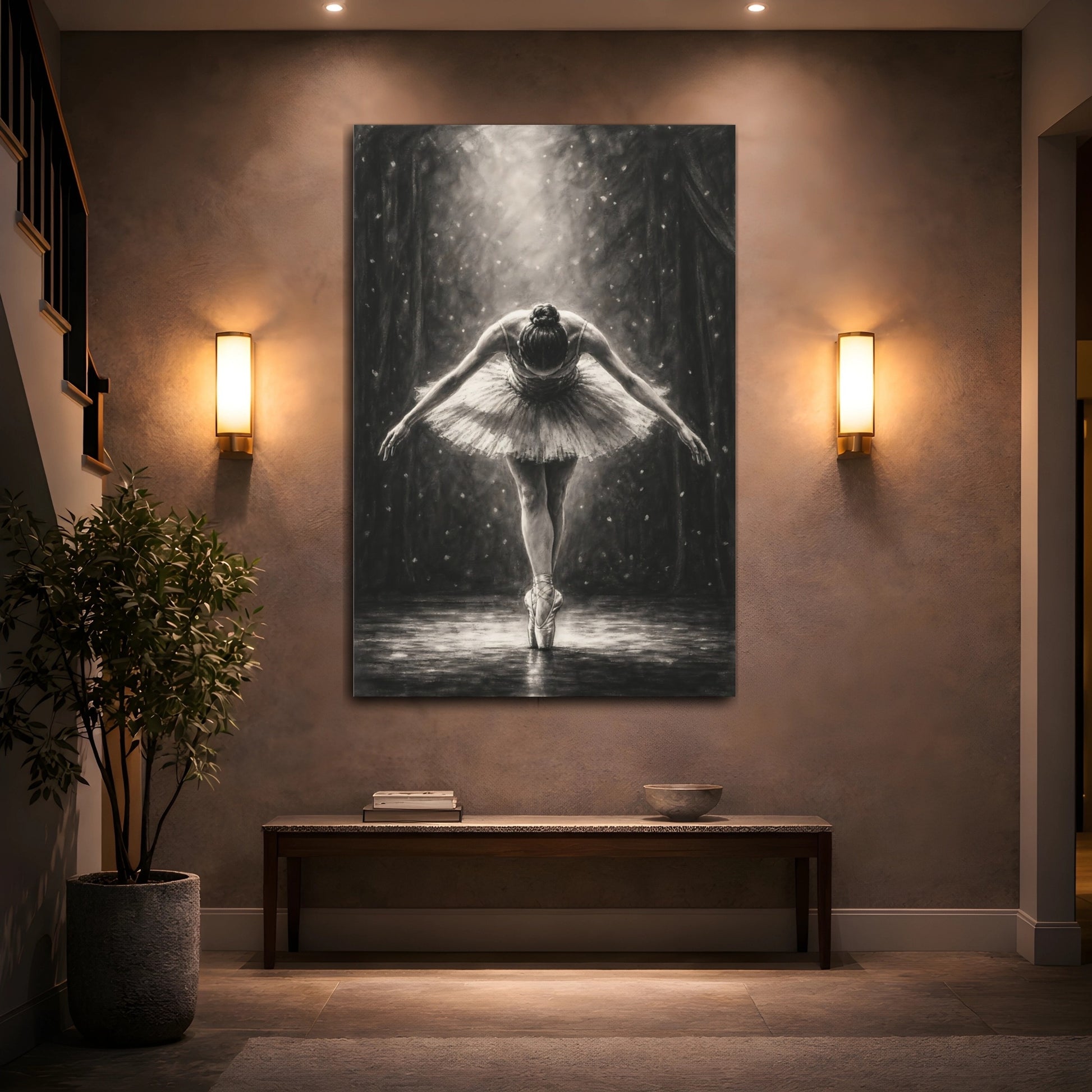 Mockup 2. Vintage Ballerina Monochrome Ballerina shown as canvas print