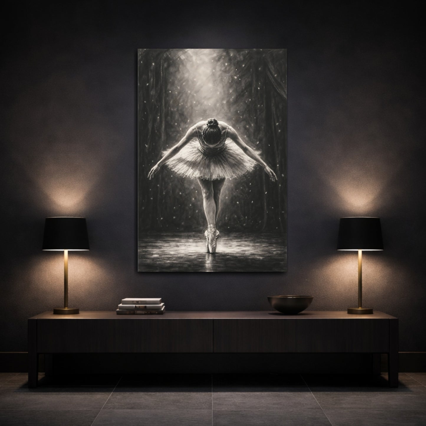 Mockup 3. Vintage Ballerina Monochrome Ballerina shown as canvas print