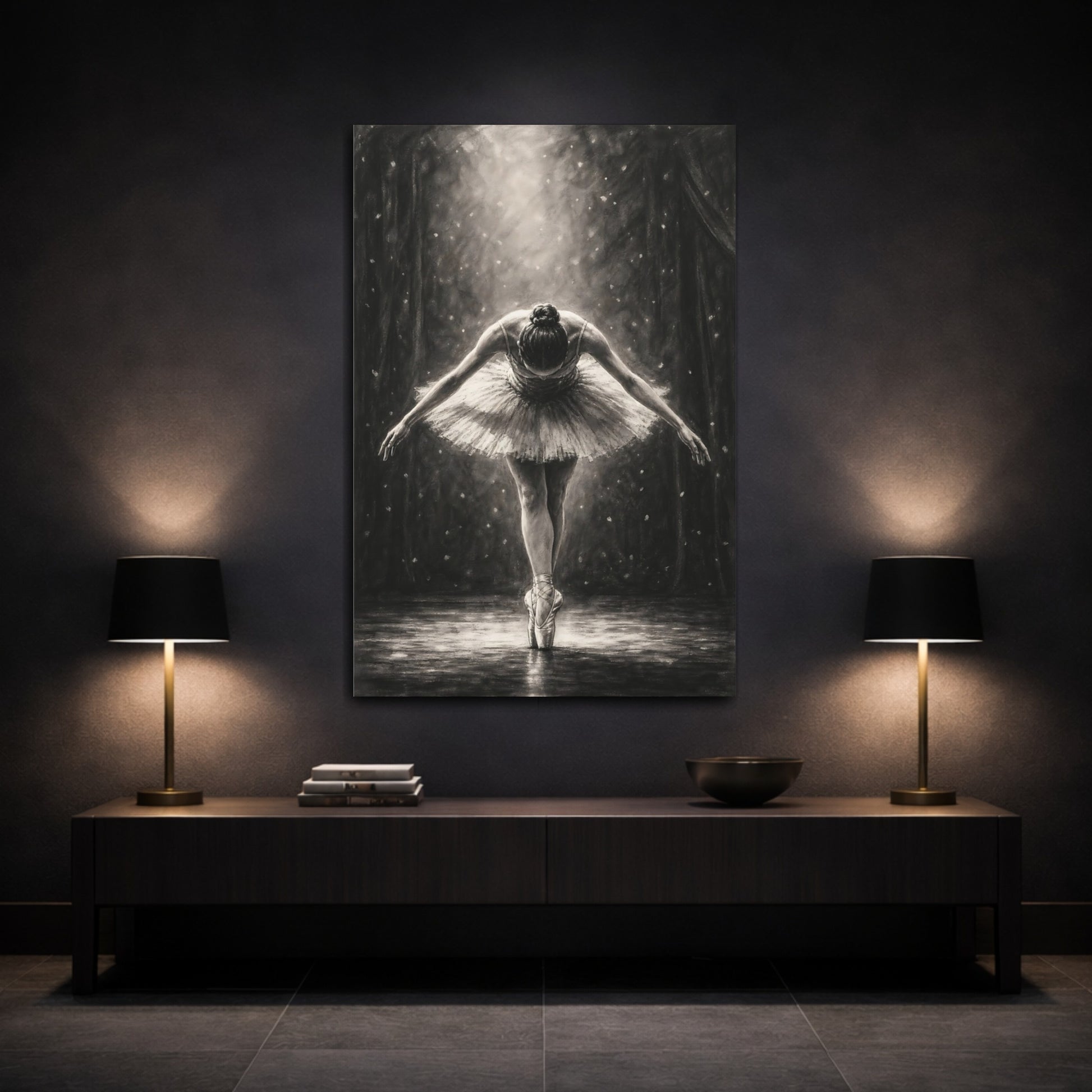 Mockup 3. Vintage Ballerina Monochrome Ballerina shown as canvas print