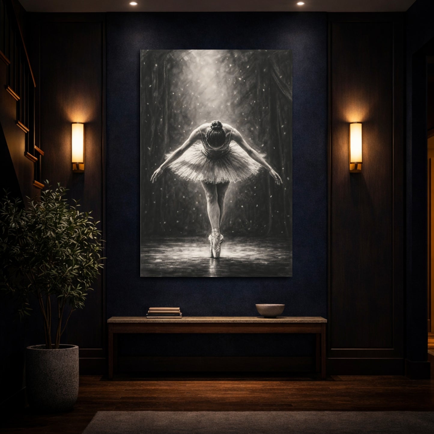 Mockup 4. Vintage Ballerina Monochrome Ballerina shown as canvas print