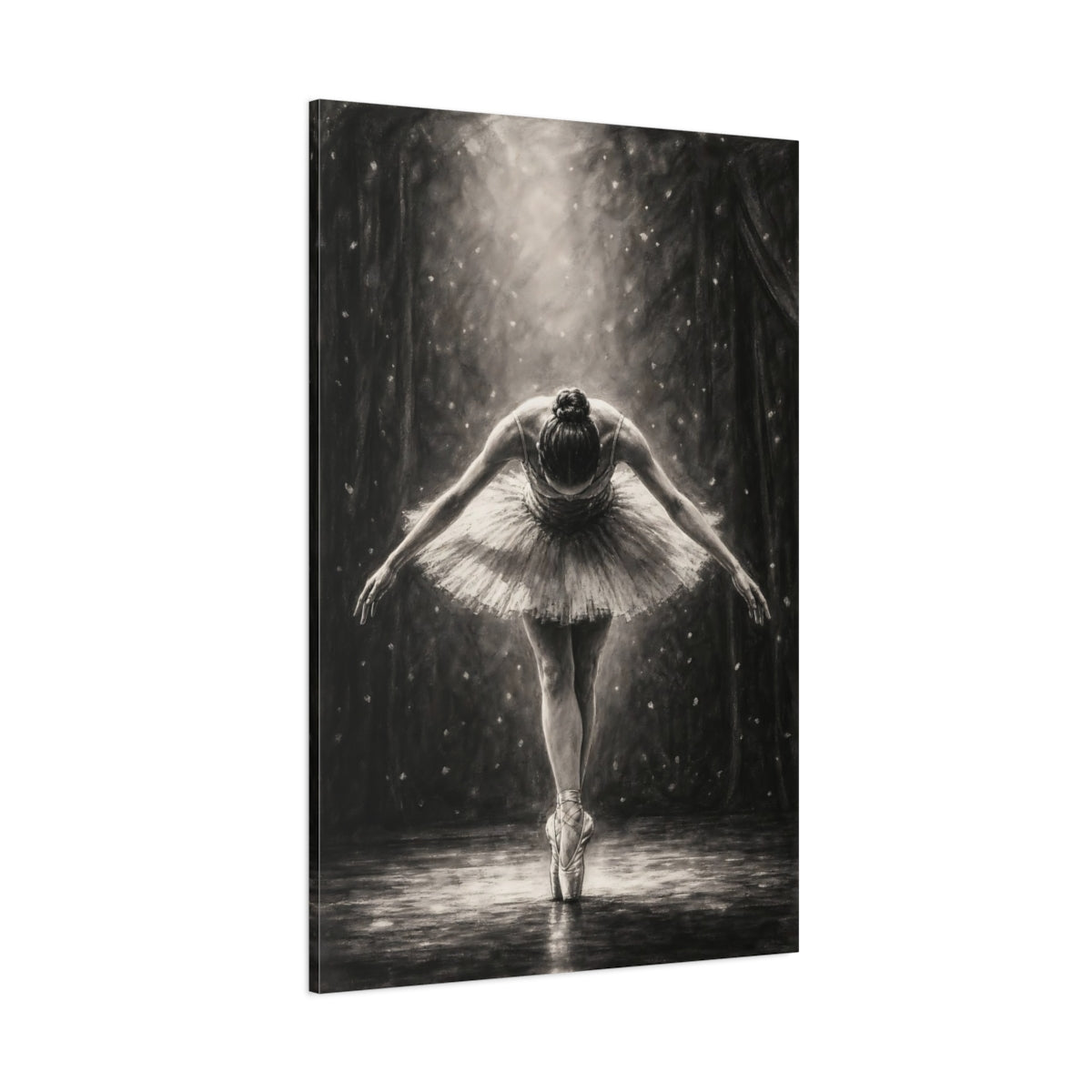 Side Mockup 1. Vintage Ballerina Monochrome Ballerina shown as canvas print