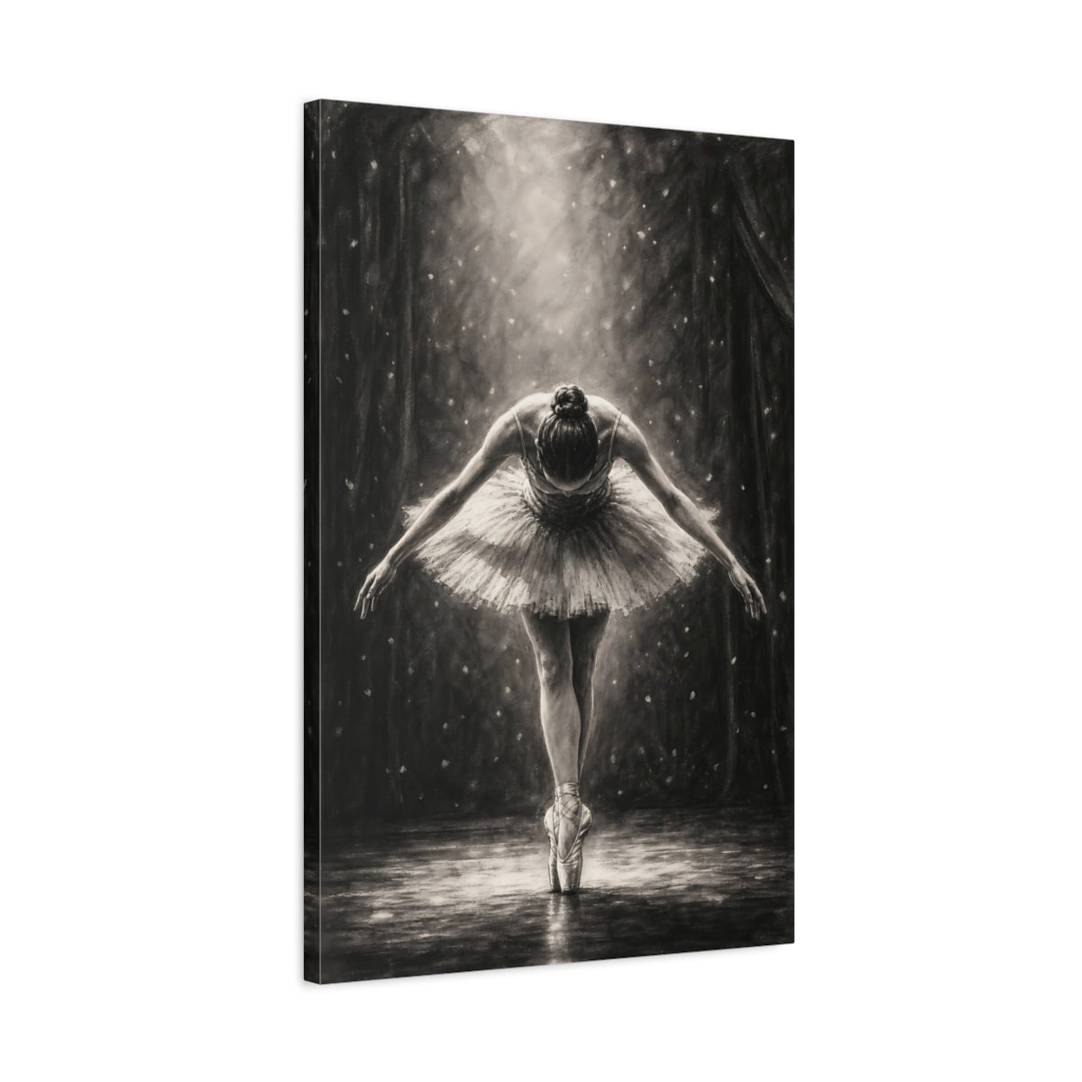 Side Mockup 2. Vintage Ballerina Monochrome Ballerina shown as canvas print