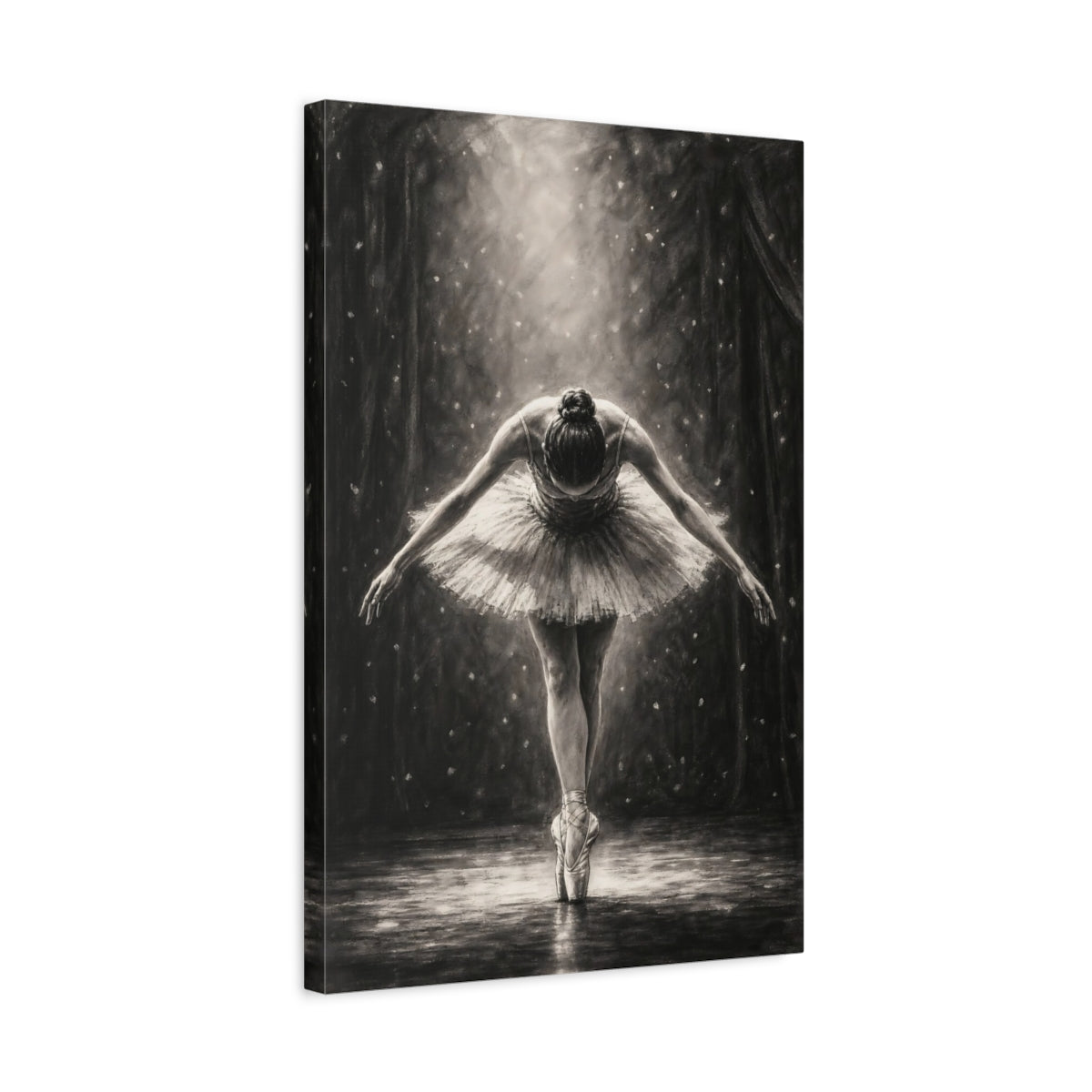 Side Mockup 3. Vintage Ballerina Monochrome Ballerina shown as canvas print