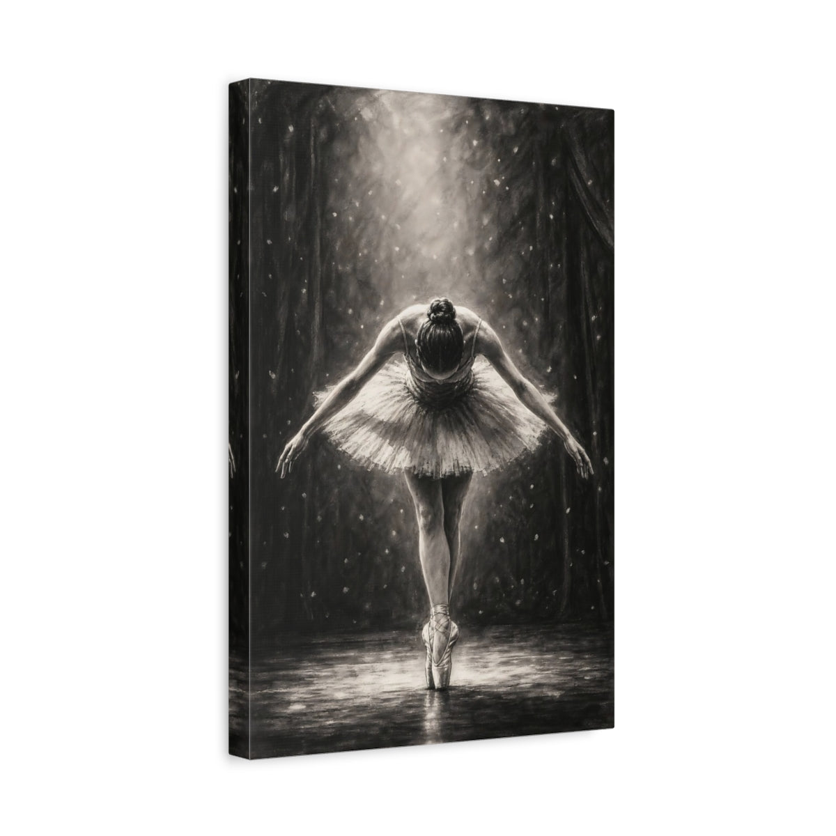 Side Mockup 4. Vintage Ballerina Monochrome Ballerina shown as canvas print