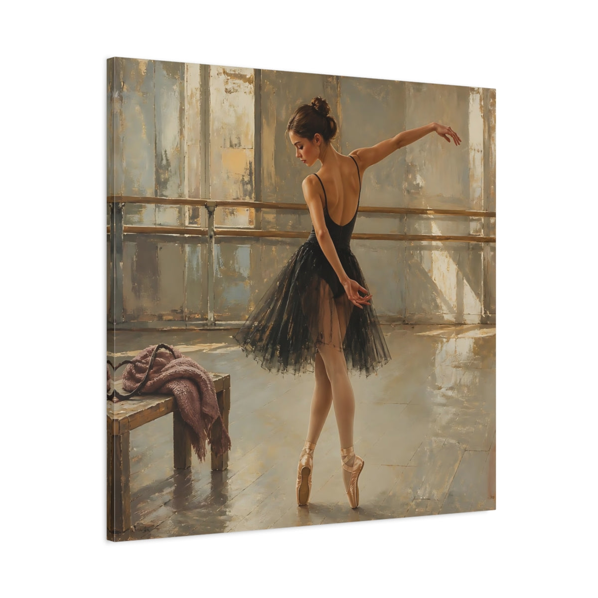 Main Mockup. Vintage Ballerina Muted Gold And Black shown as canvas print