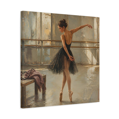 Side Mockup 4. Vintage Ballerina Muted Gold And Black shown as canvas print