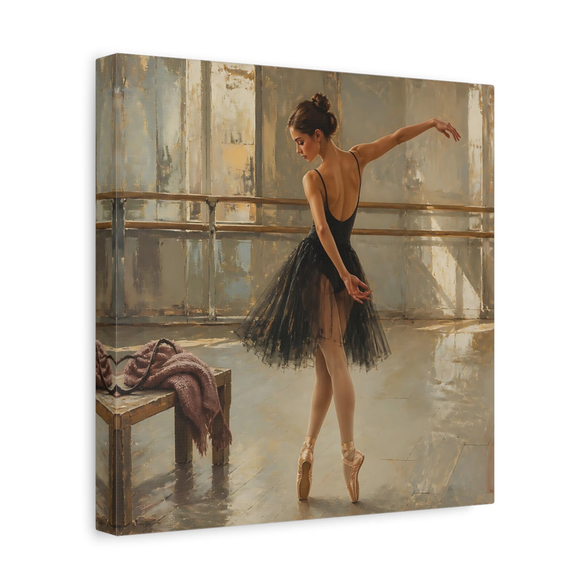 Side Mockup 8. Vintage Ballerina Muted Gold And Black shown as canvas print