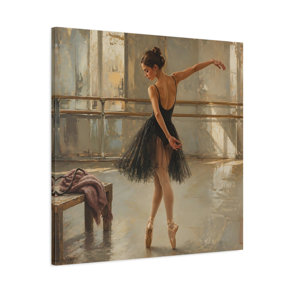 Side Mockup 3. Vintage Ballerina Muted Gold And Black shown as canvas print