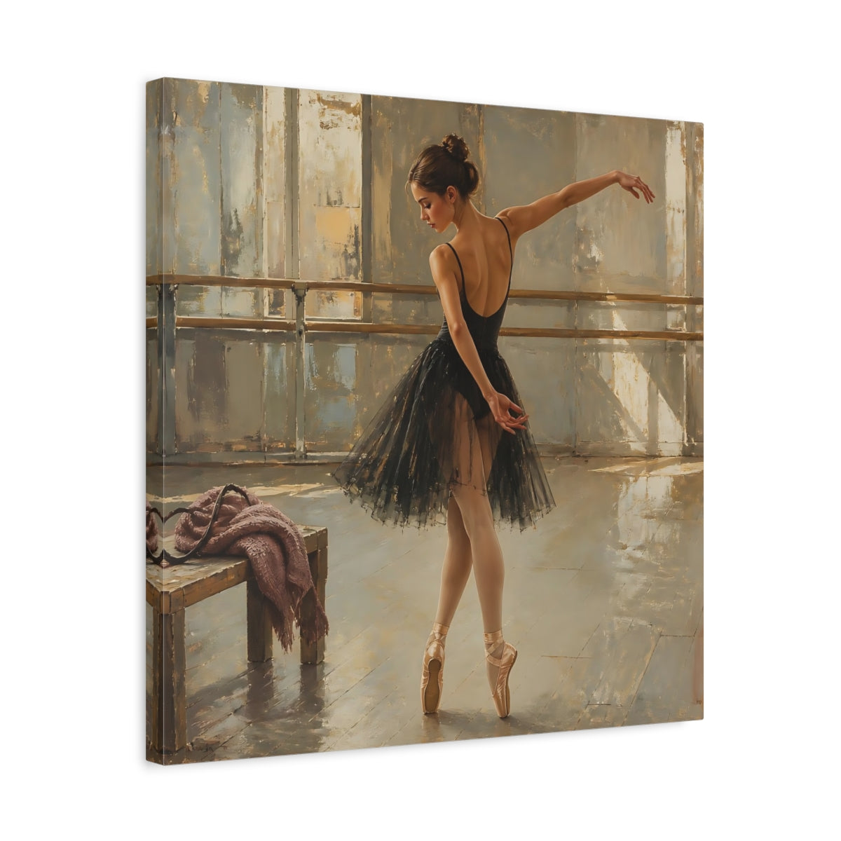 Side Mockup 5. Vintage Ballerina Muted Gold And Black shown as canvas print