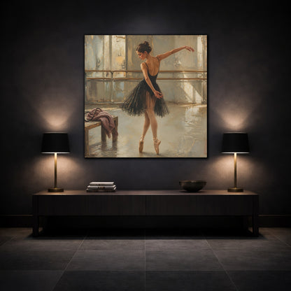 Mockup 3. Vintage Ballerina Muted Gold And Black shown as canvas print