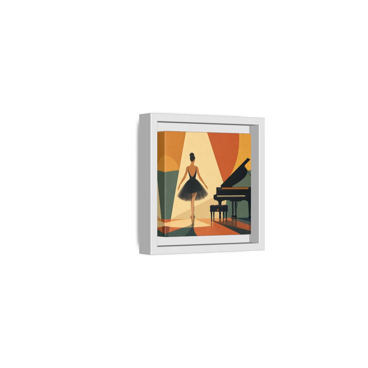 Side Mockup 22. Vintage Ballerina Orange Blue Ballerina shown as framed canvas print