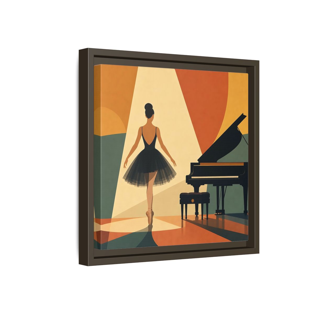 Side Mockup 17. Vintage Ballerina Orange Blue Ballerina shown as framed canvas print