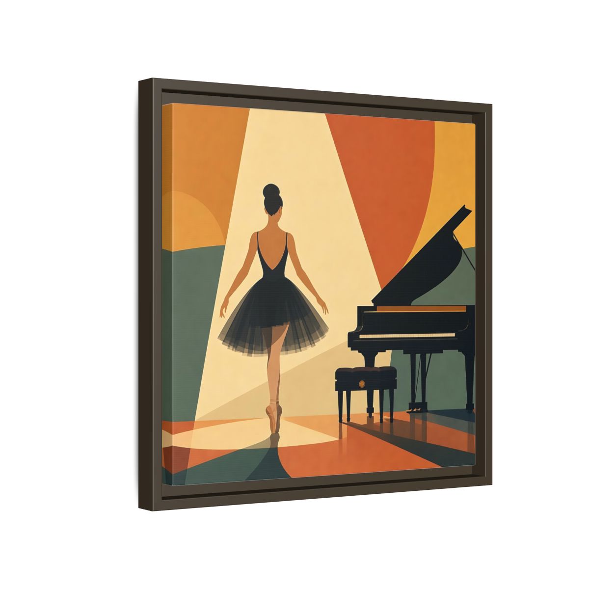 Side Mockup 14. Vintage Ballerina Orange Blue Ballerina shown as framed canvas print