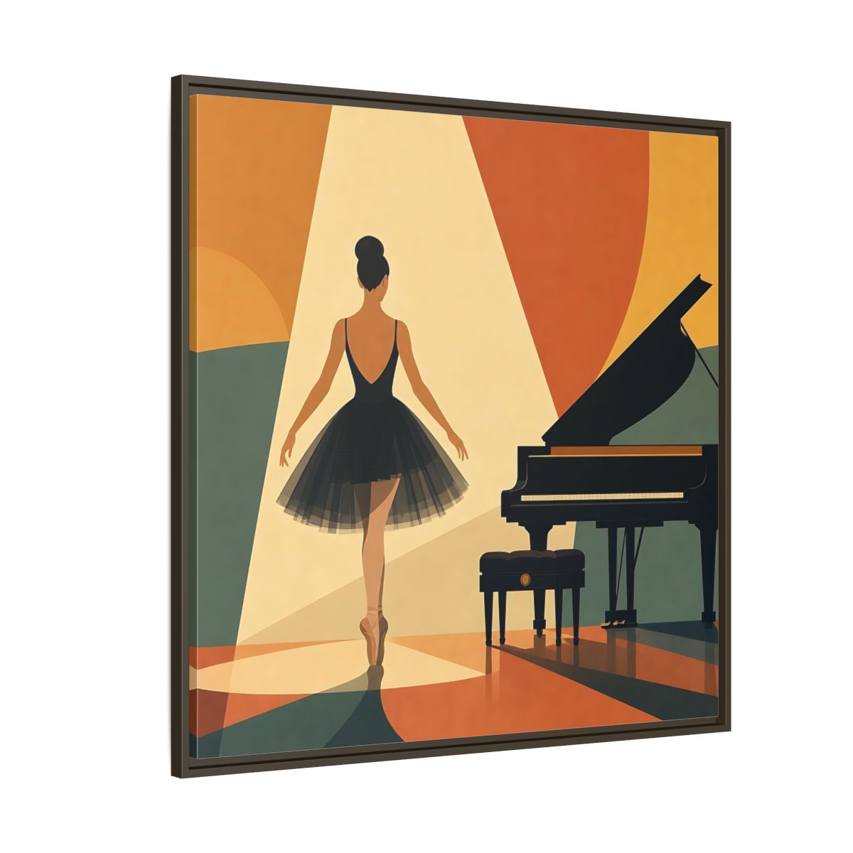 Side Mockup 5. Vintage Ballerina Orange Blue Ballerina shown as framed canvas print