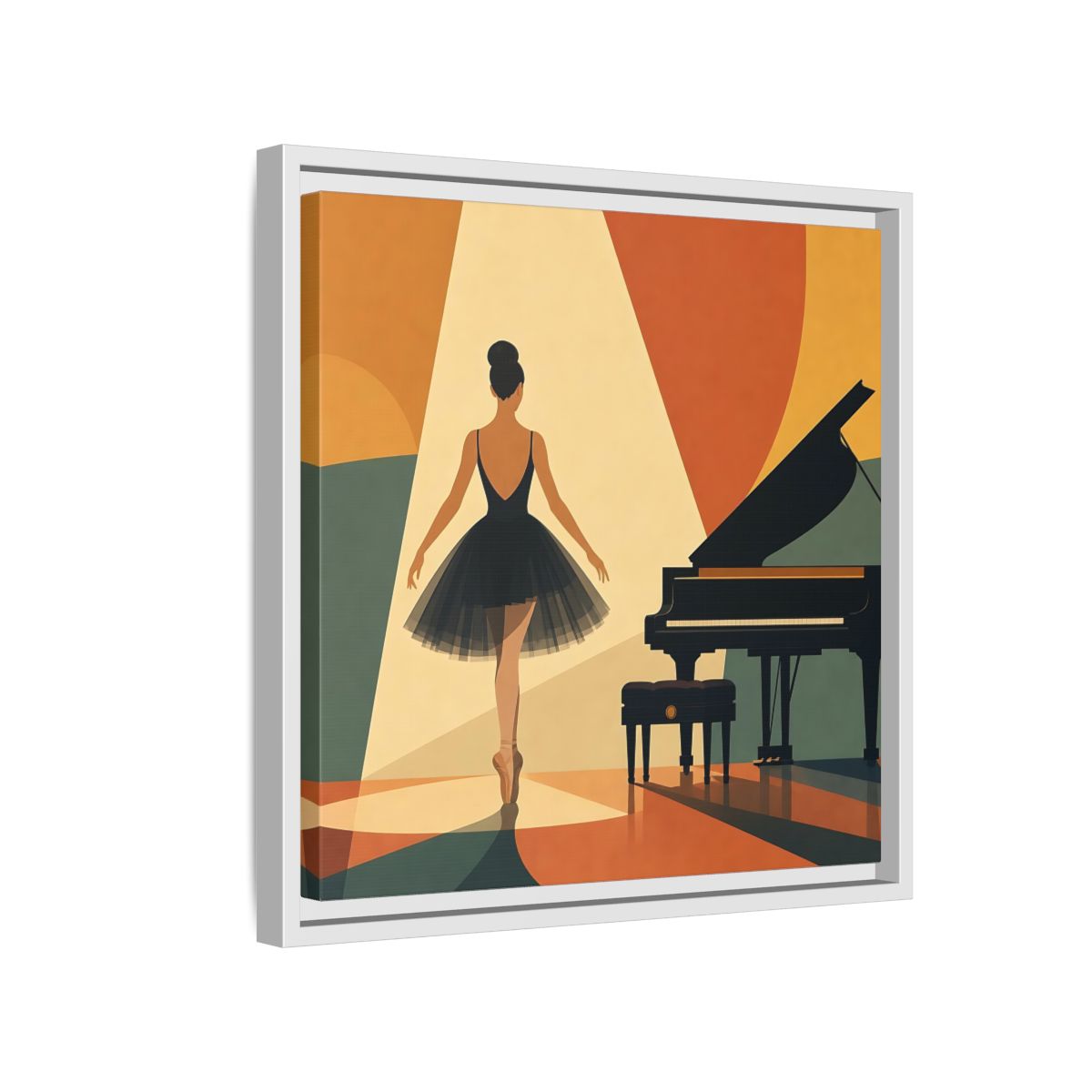 Side Mockup 13. Vintage Ballerina Orange Blue Ballerina shown as framed canvas print