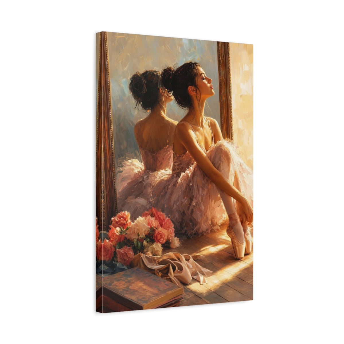 Side Mockup 3. Vintage Ballerina Pink And Gold shown as canvas print