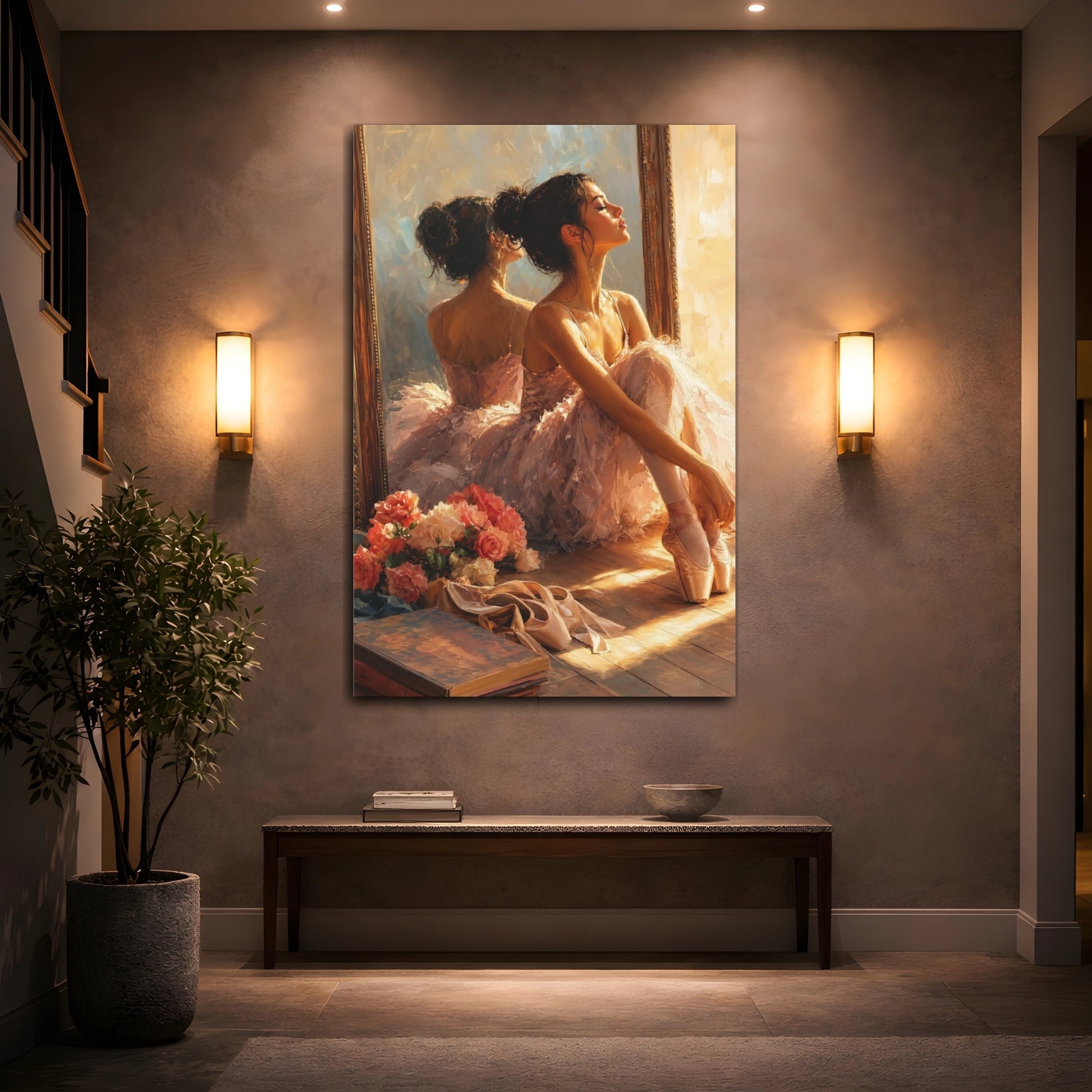 Mockup 2. Vintage Ballerina Pink And Gold shown as canvas print