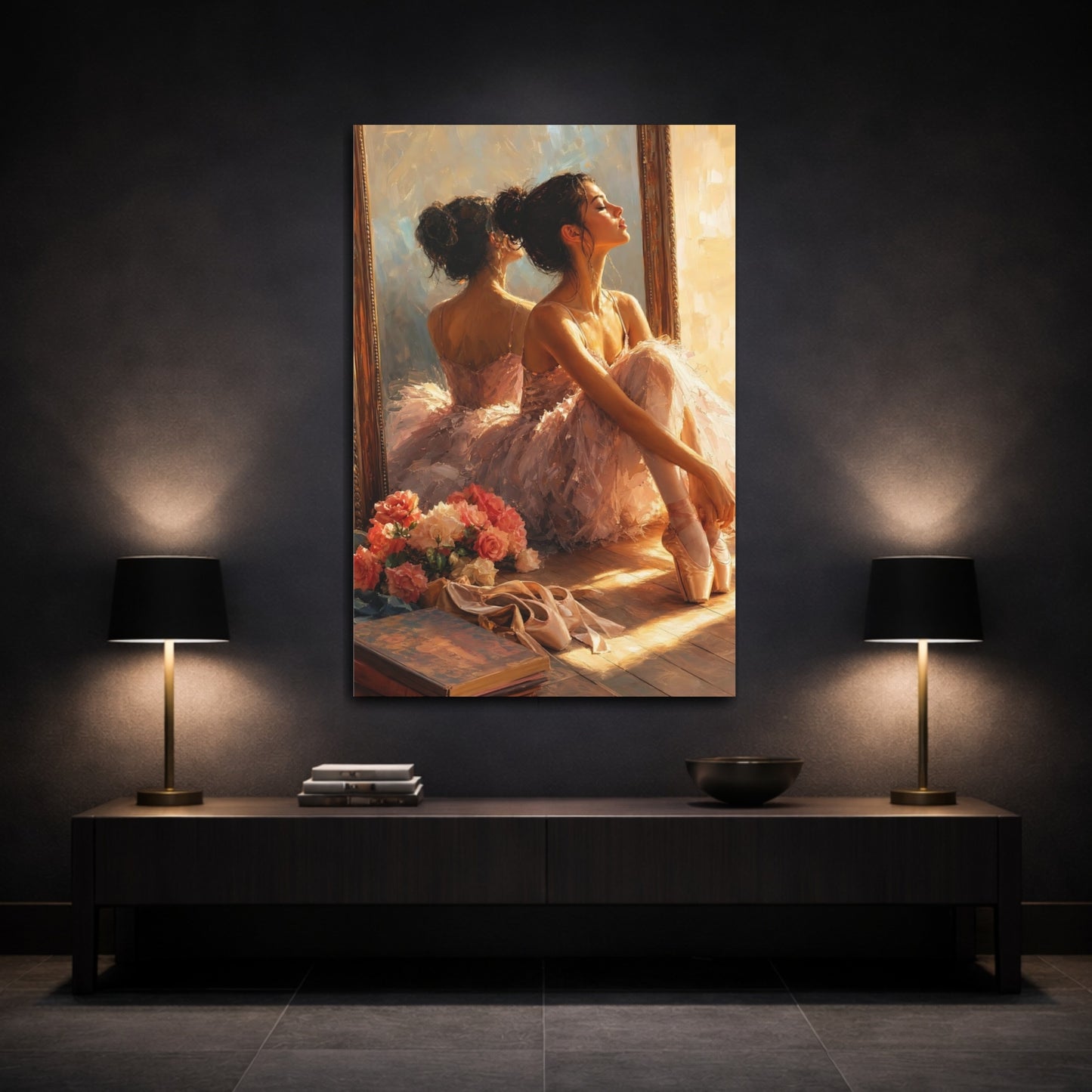 Mockup 3. Vintage Ballerina Pink And Gold shown as canvas print
