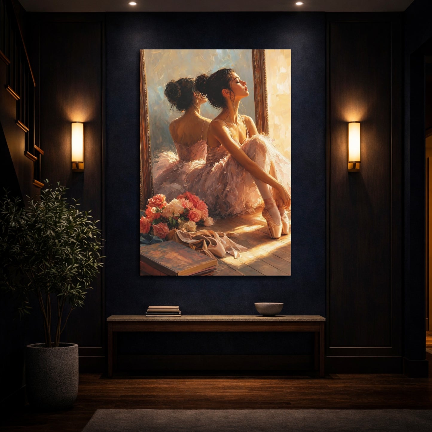 Mockup 4. Vintage Ballerina Pink And Gold shown as canvas print