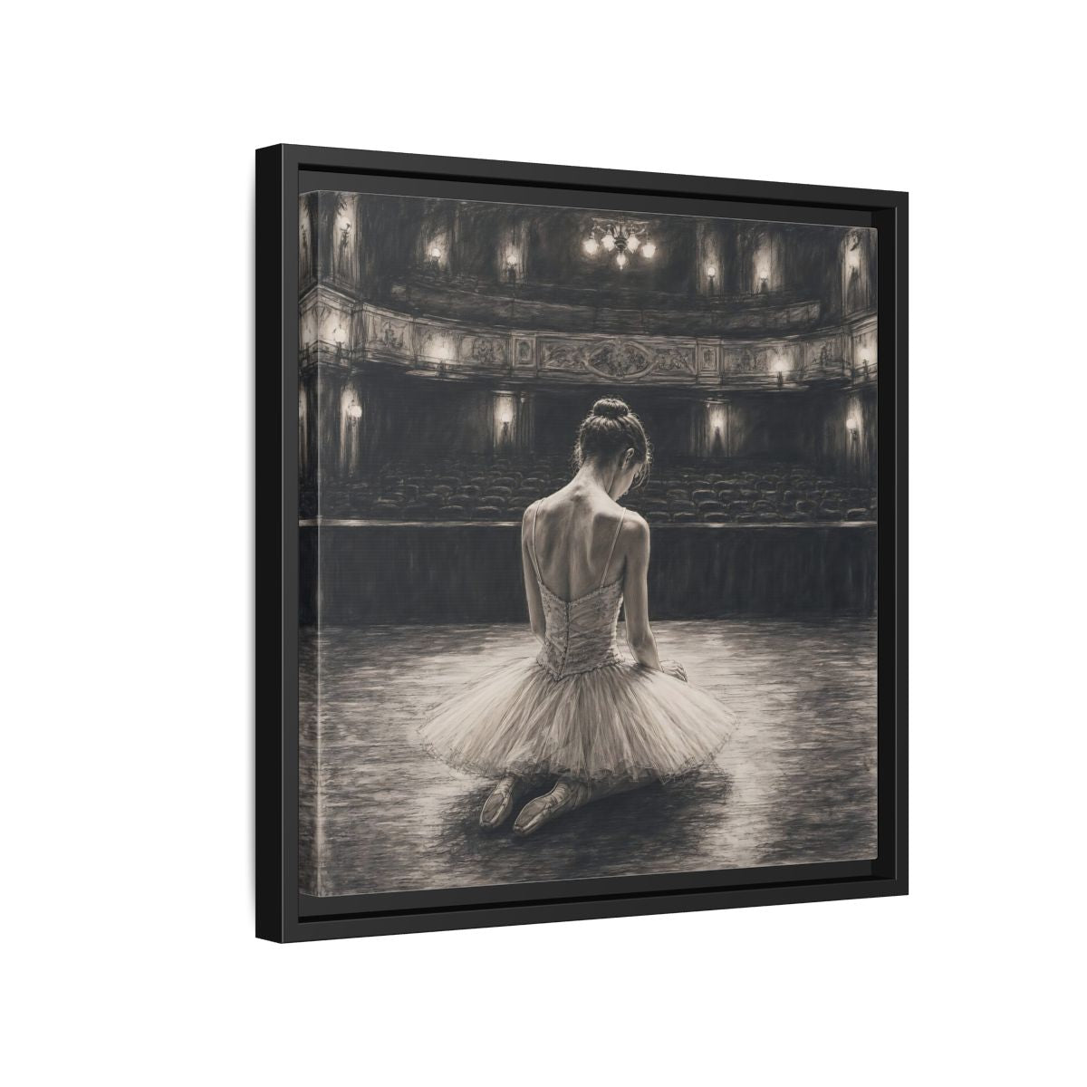 Side Mockup 15. Vintage Ballerina Sepia Ballerina shown as framed canvas print