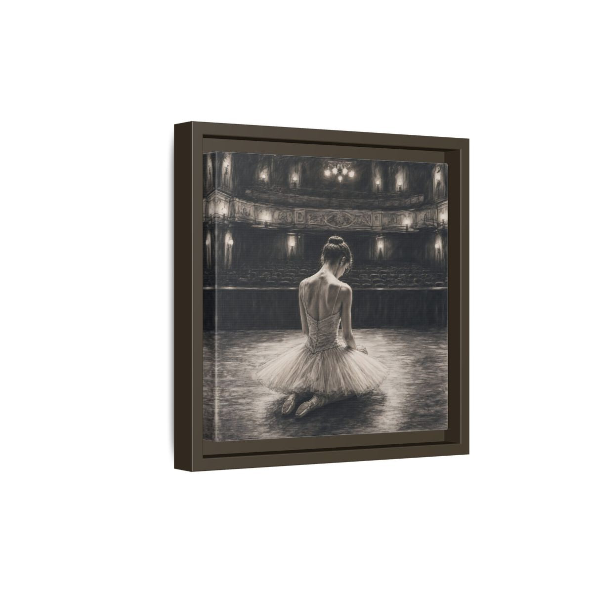 Side Mockup 20. Vintage Ballerina Sepia Ballerina shown as framed canvas print