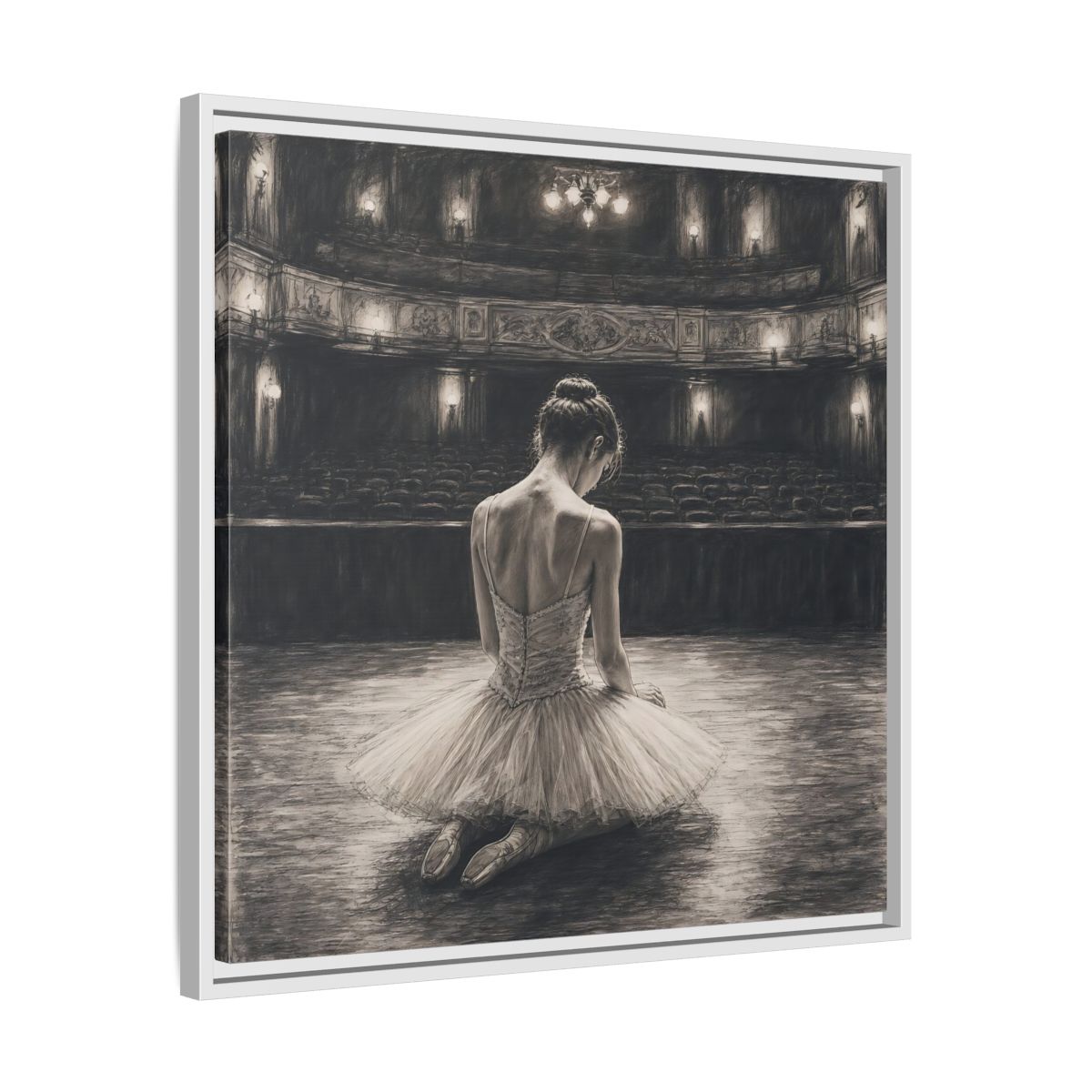 Side Mockup 26. Vintage Ballerina Sepia Ballerina shown as framed canvas print