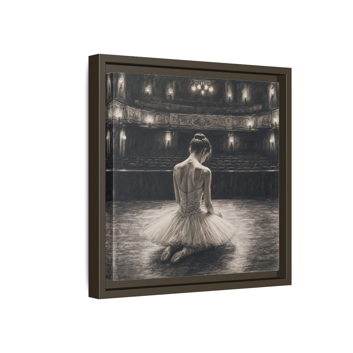 Side Mockup 17. Vintage Ballerina Sepia Ballerina shown as framed canvas print