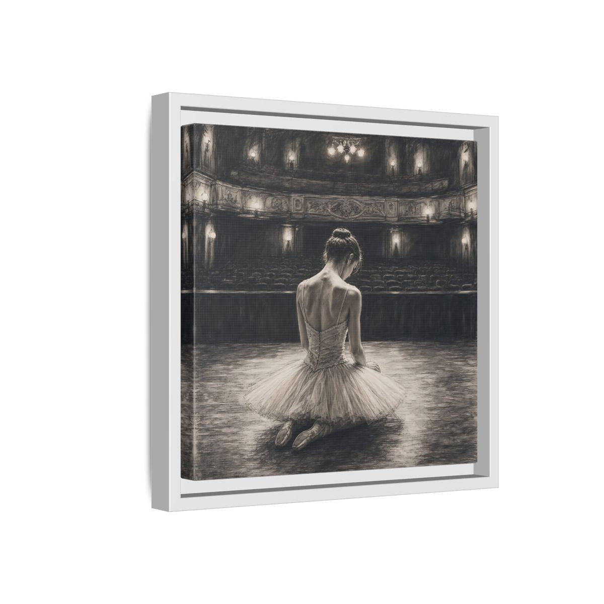 Side Mockup 16. Vintage Ballerina Sepia Ballerina shown as framed canvas print