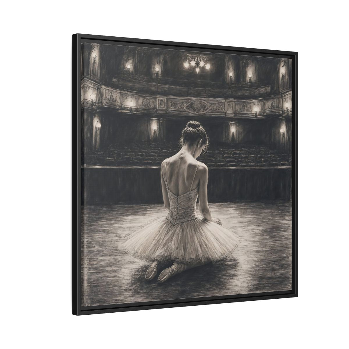 Side Mockup 9. Vintage Ballerina Sepia Ballerina shown as framed canvas print