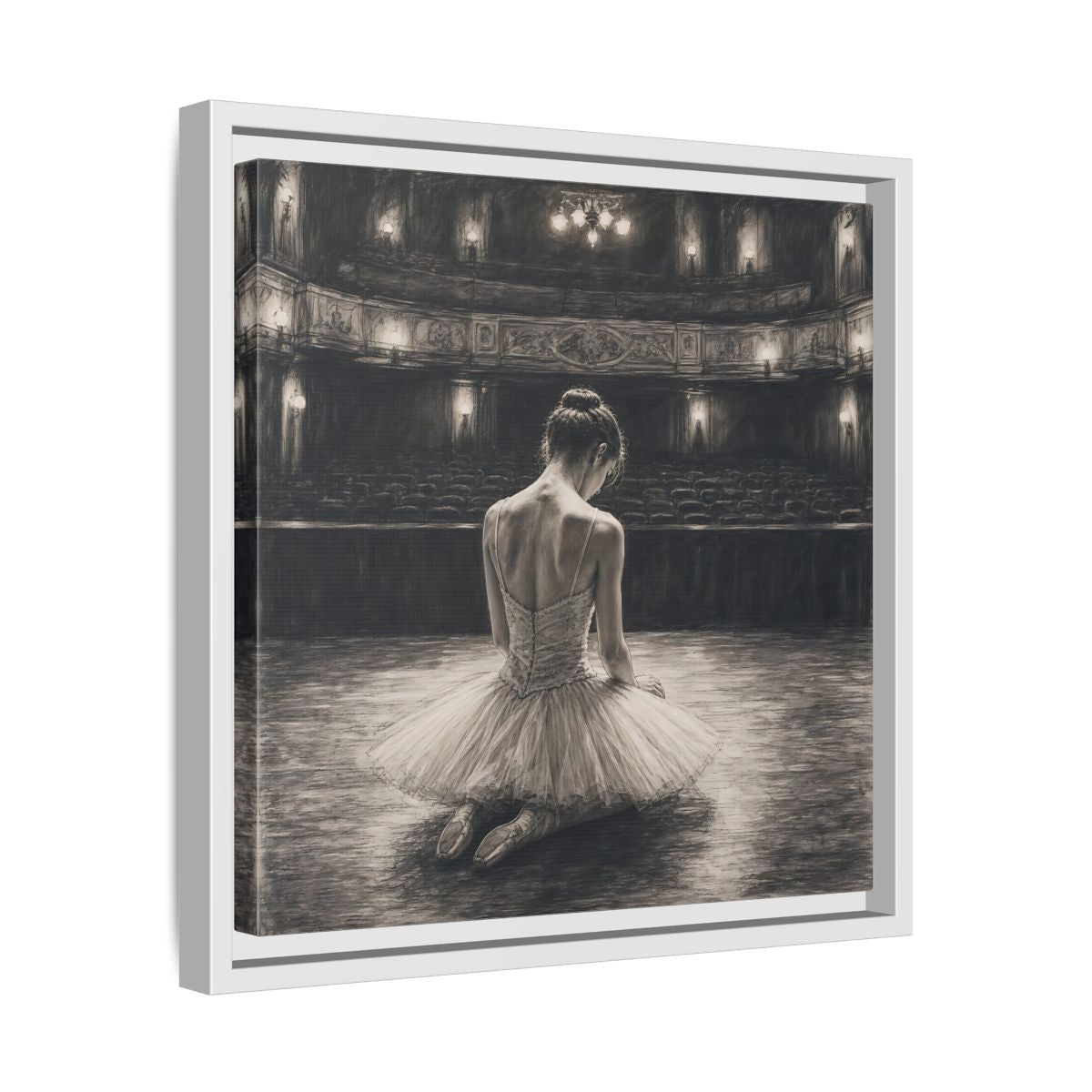 Side Mockup 28. Vintage Ballerina Sepia Ballerina shown as framed canvas print