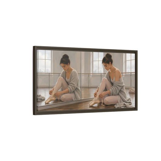 Main Mockup. Vintage Ballerina Soft Grey Ballet shown as framed canvas print