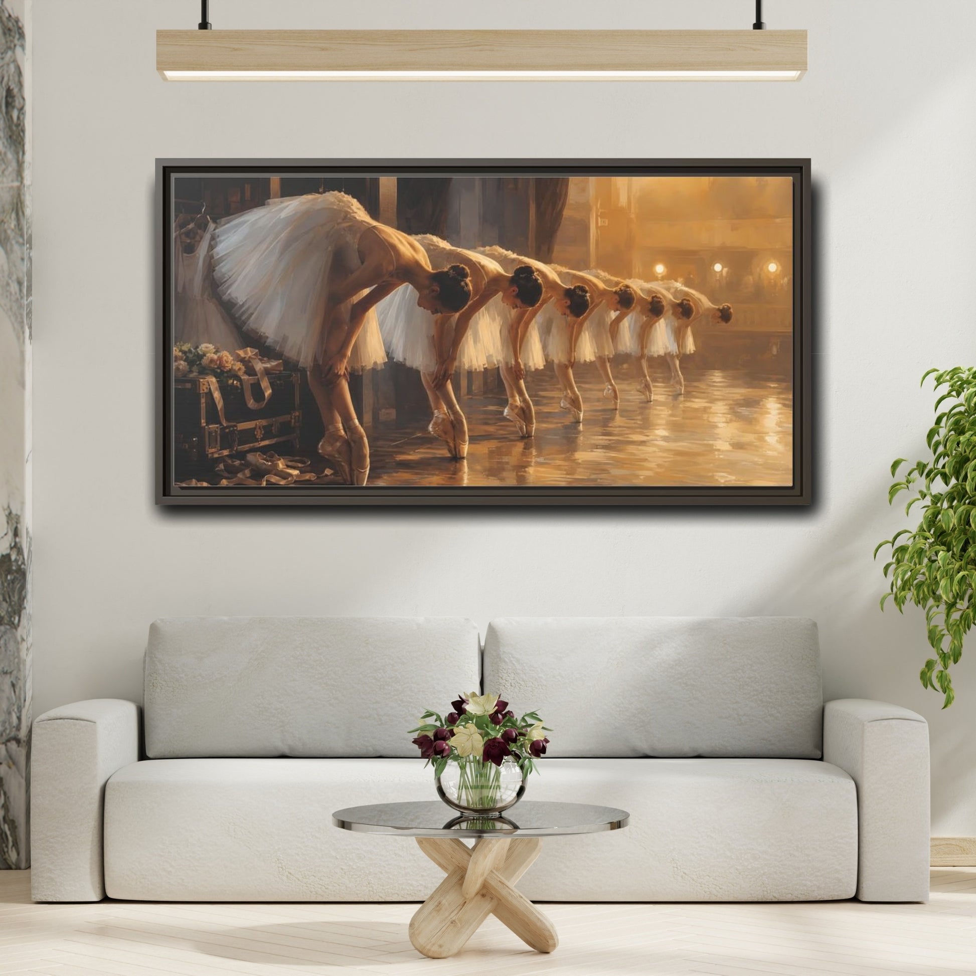 Mockup 2. Vintage Ballerinas Ballerinas Gold shown as framed canvas print