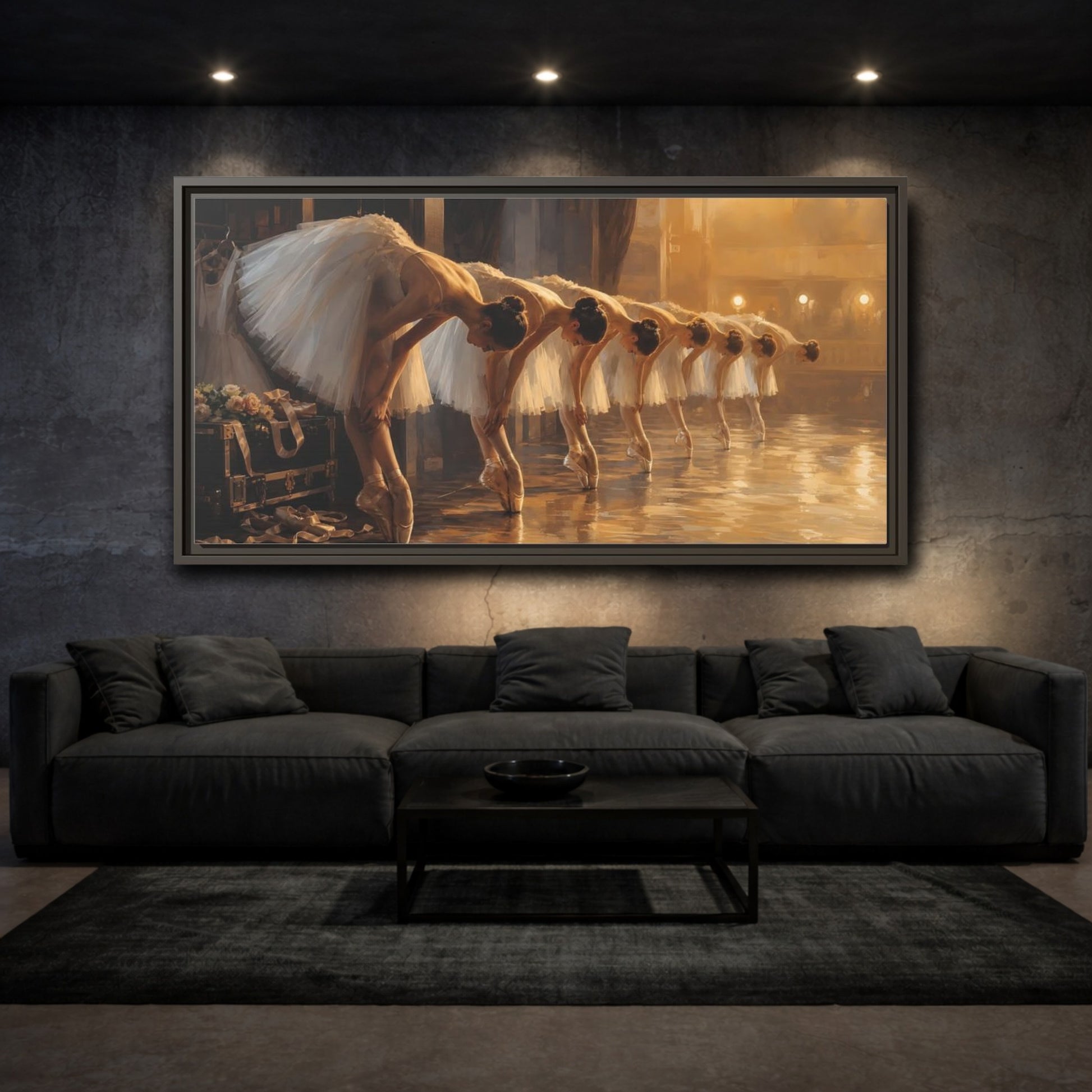 Mockup 3. Vintage Ballerinas Ballerinas Gold shown as framed canvas print