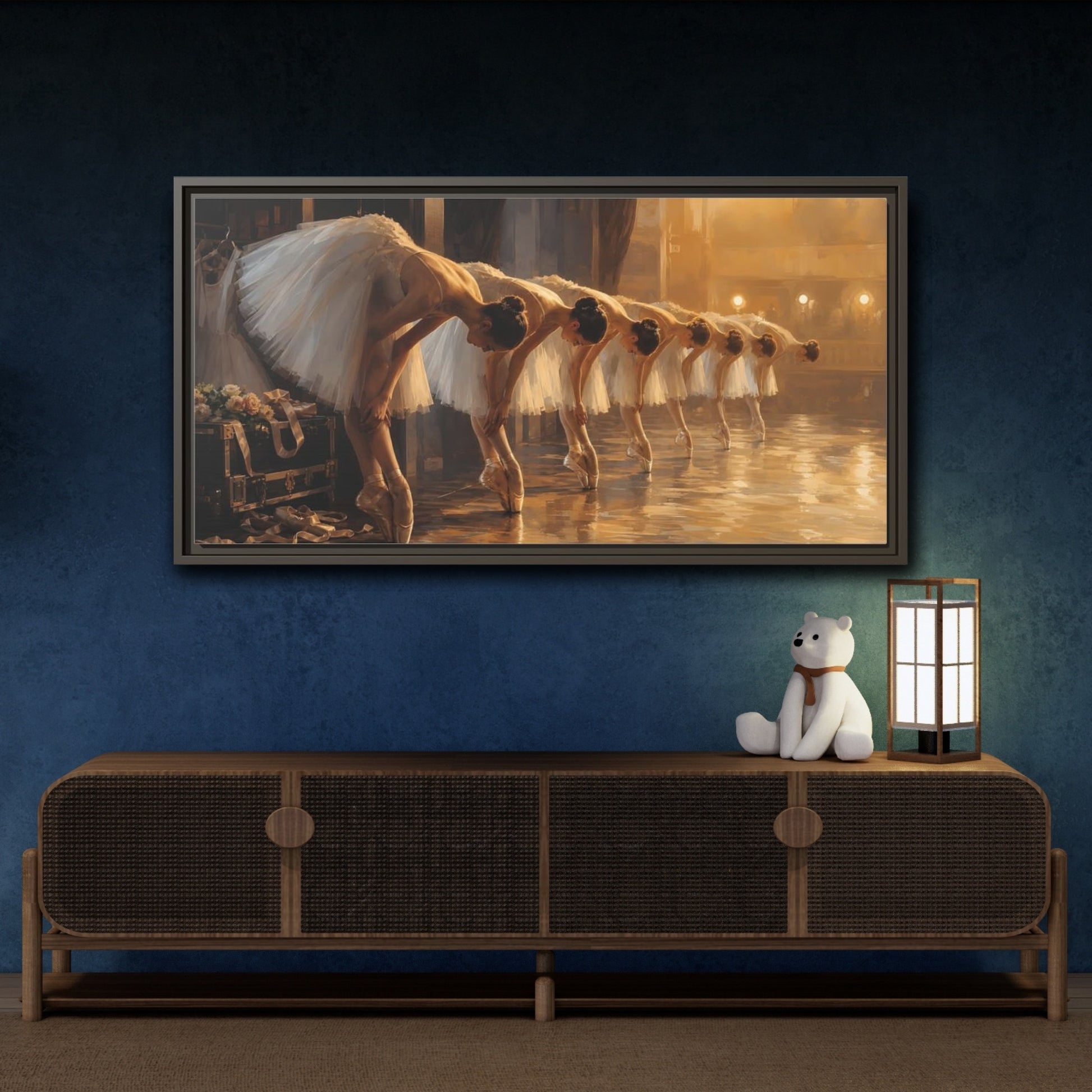 Mockup 4. Vintage Ballerinas Ballerinas Gold shown as framed canvas print