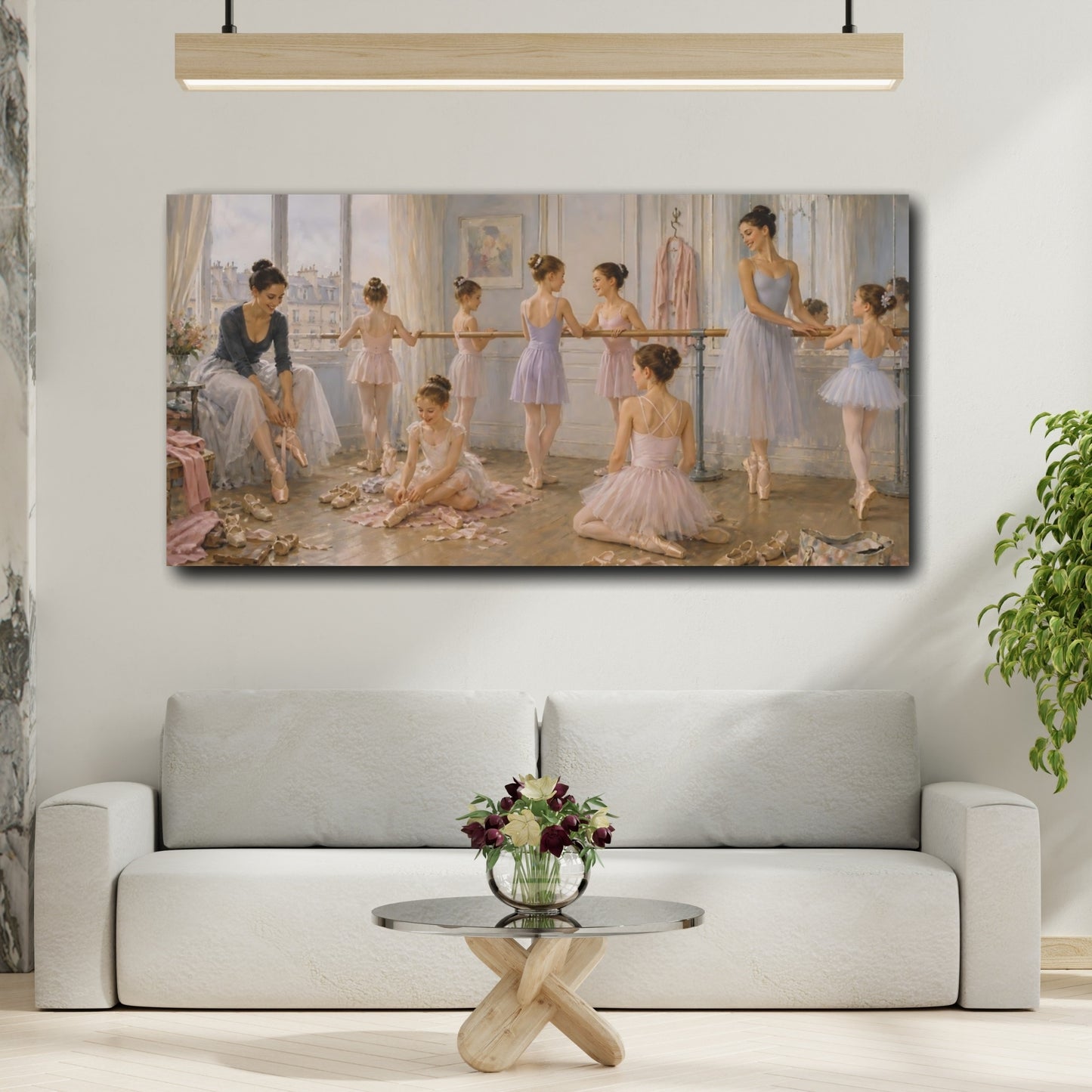 Mockup 2. Vintage Ballerinas Ballet Studio Pink shown as canvas print