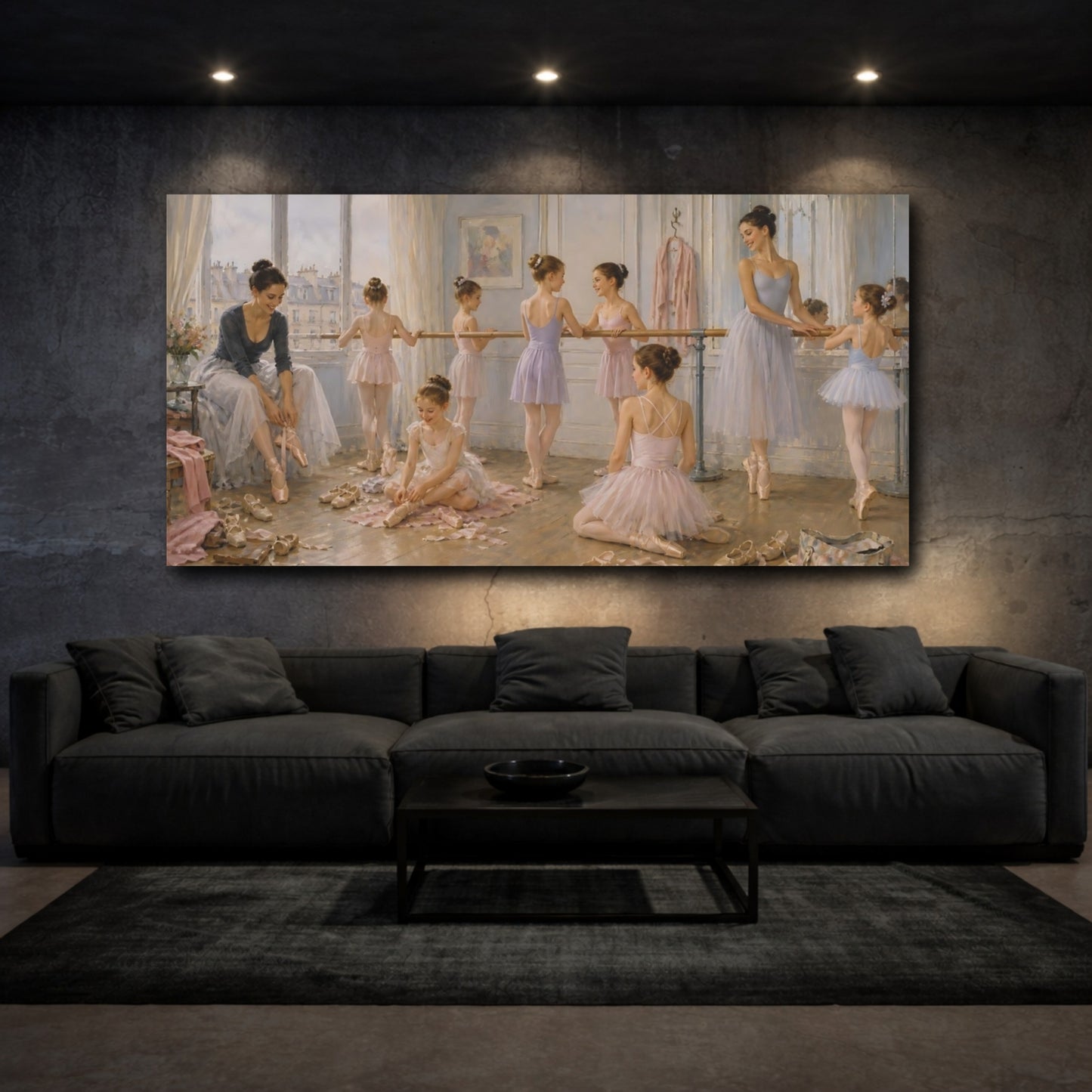 Mockup 3. Vintage Ballerinas Ballet Studio Pink shown as canvas print