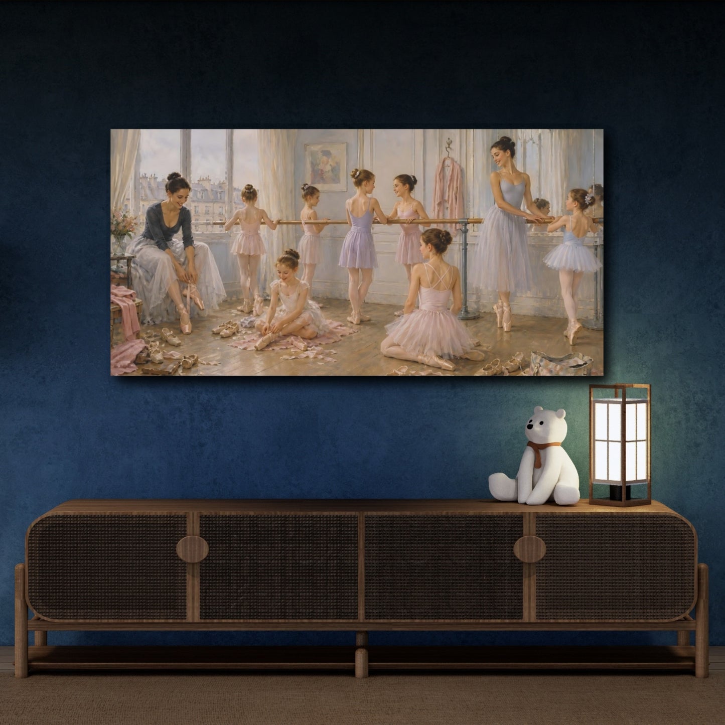 Mockup 4. Vintage Ballerinas Ballet Studio Pink shown as canvas print