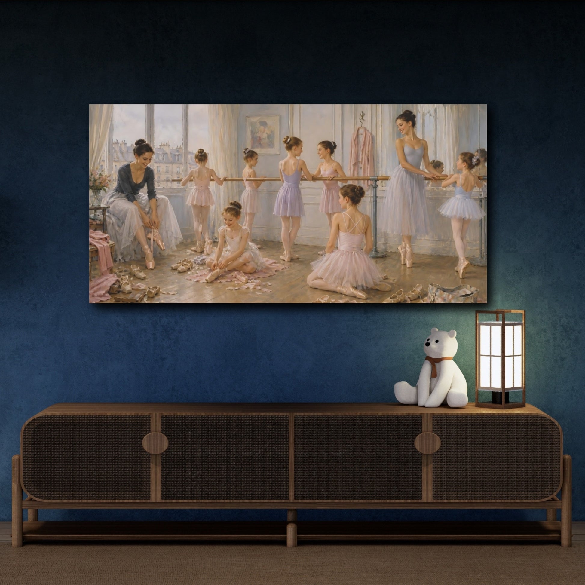 Mockup 4. Vintage Ballerinas Ballet Studio Pink shown as canvas print