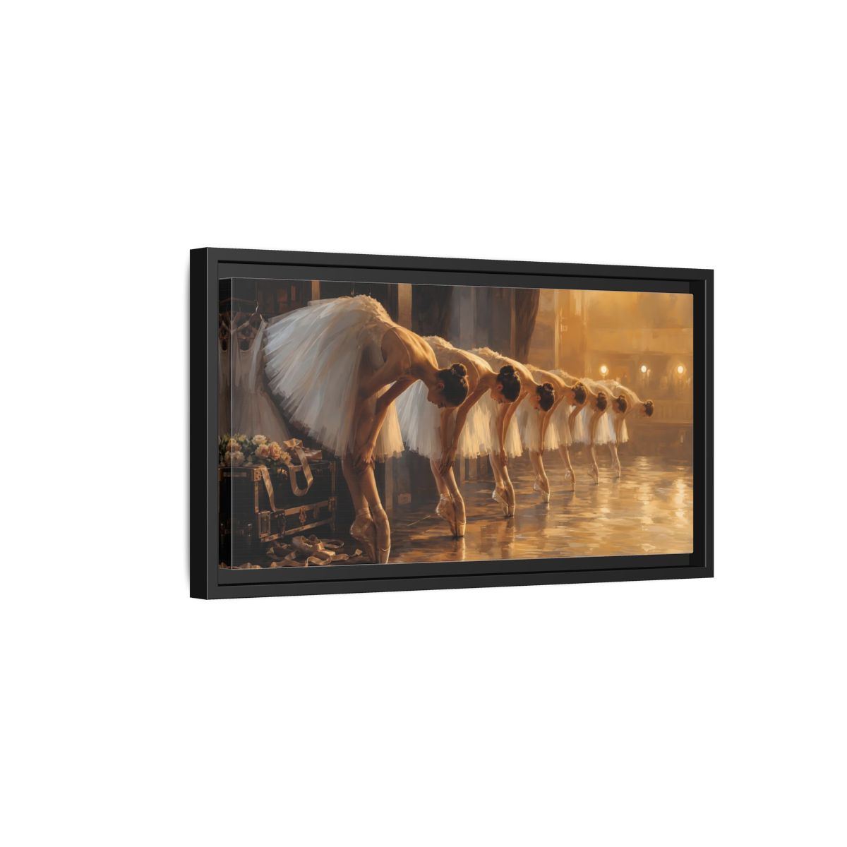 Side Mockup 8. Vintage Ballerinas Ballerinas Gold shown as framed canvas print