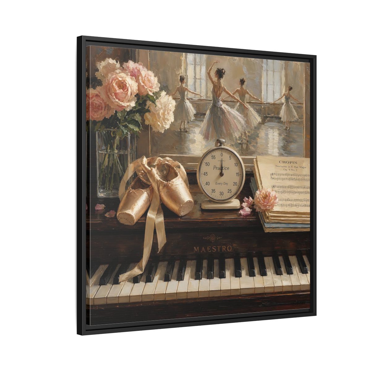 Side Mockup 9. Vintage Ballet Dancers Vintage Ballet shown as framed canvas print