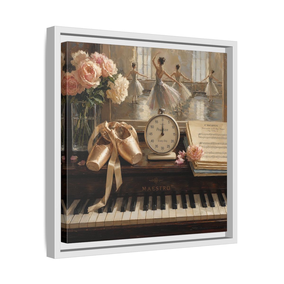 Side Mockup 28. Vintage Ballet Dancers Vintage Ballet shown as framed canvas print
