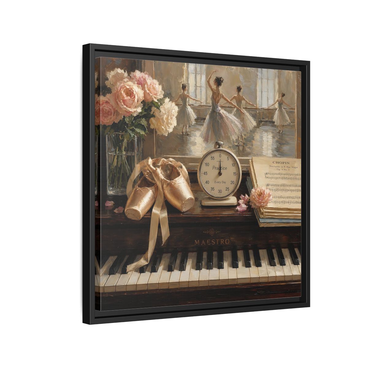 Side Mockup 12. Vintage Ballet Dancers Vintage Ballet shown as framed canvas print