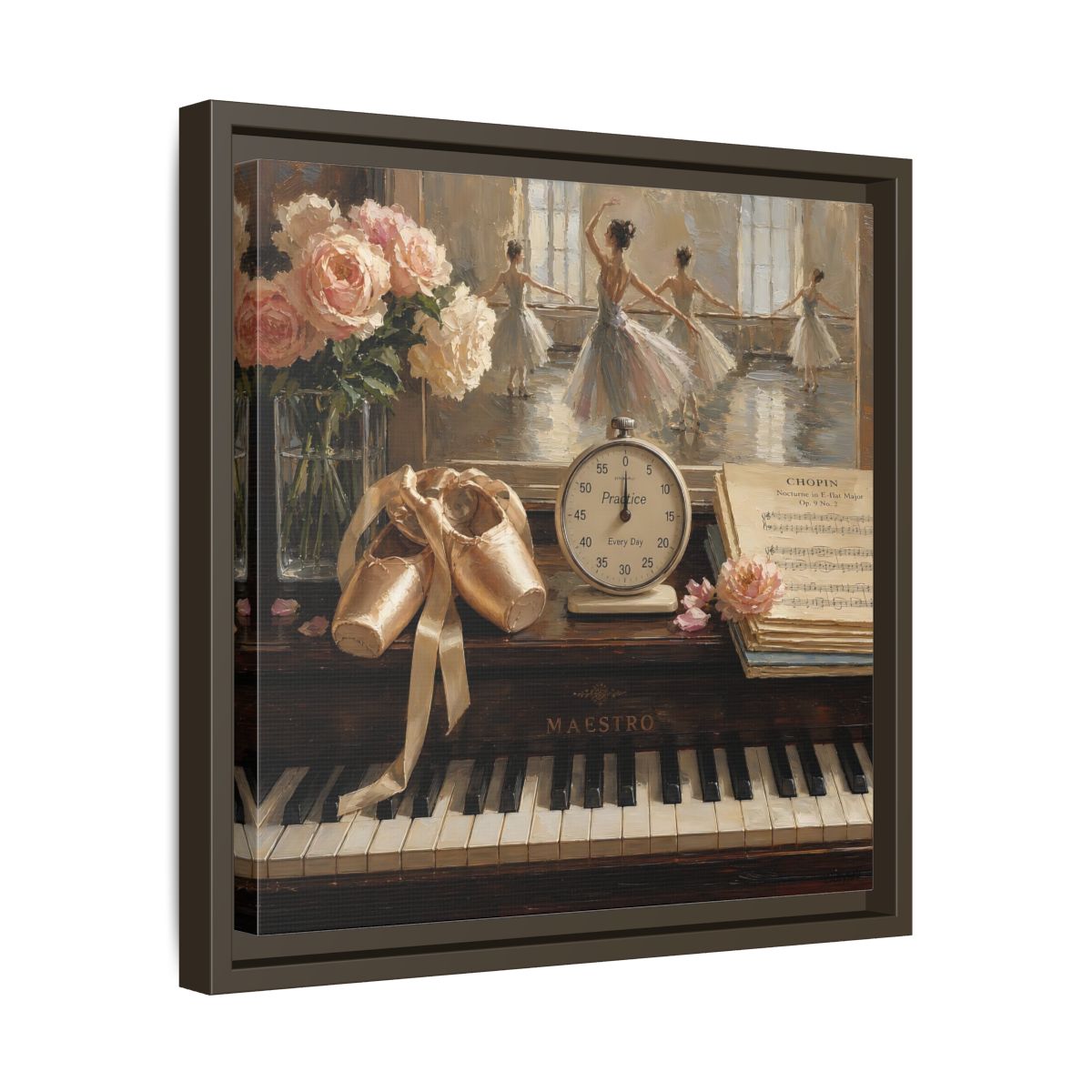 Side Mockup 29. Vintage Ballet Dancers Vintage Ballet shown as framed canvas print