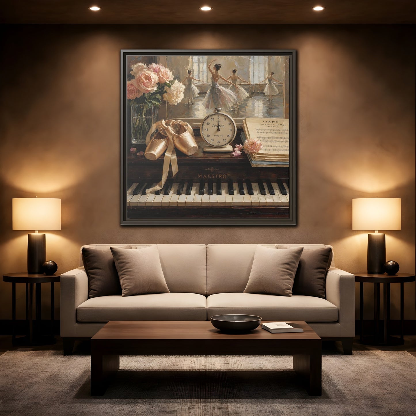 Mockup 2. Vintage Ballet Dancers Vintage Ballet shown as framed canvas print